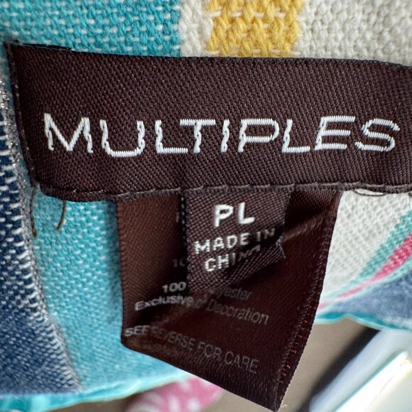 Multiples Striped Cotton Jacket Womens PL Patchwork Crochet Hem Wood Buttons - Picture 6 of 8